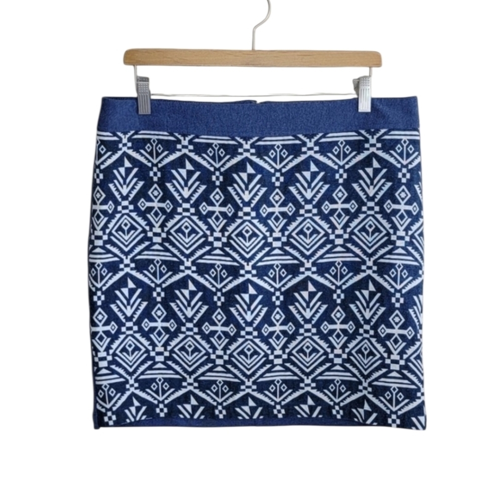 Stitch Fix Pixley Tenille Navy Blue Aztec Geometric Print Mini Skirt Size XL